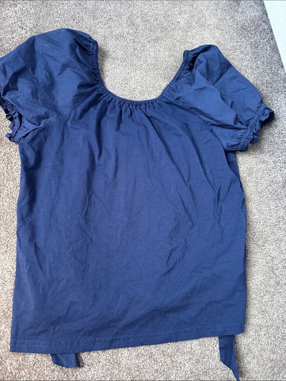 J. Crew Navy Puff-Sleeve Scoop Neck Top
